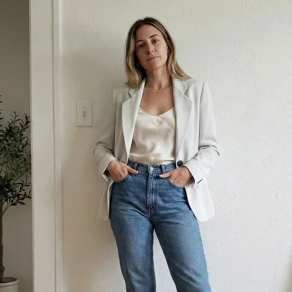 Giorgio Armani Blazer Womens 10 Light Gray 100% Wool Single Button Preppy - Picture 1 of 13